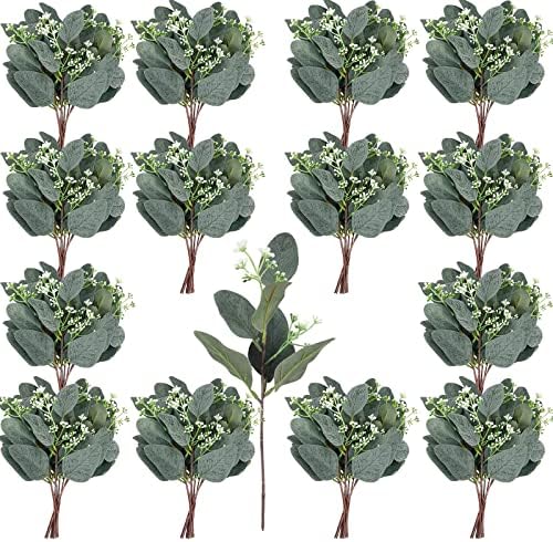 64 pcs Artificial Greenery Stems with 384 Leaves for Floral Arrangements