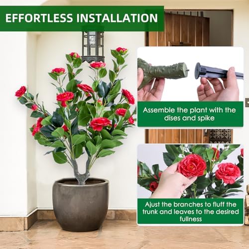 Set of 4 Artificial Red Topiary Ball Trees with Metal Stakes