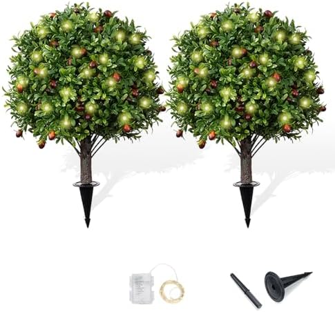 2 Pack 173 Artificial Boxwood Olive Topiary Trees with LED Lights
