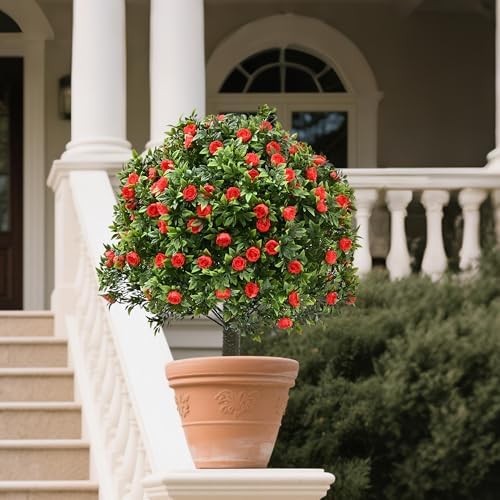 28 Artificial Boxwood Topiary Tree with Rose Set of 2