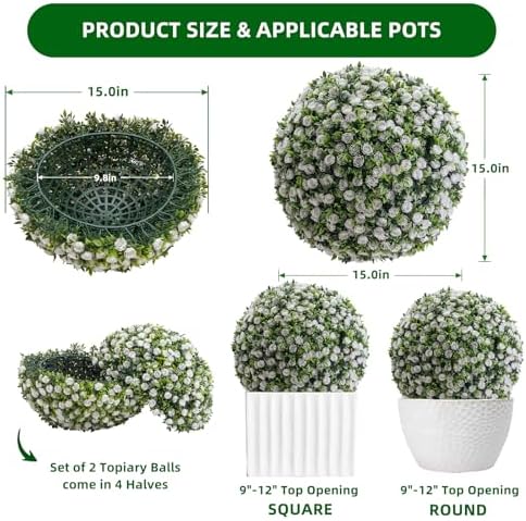 15 Inch White Rose Topiary Balls Set of 2