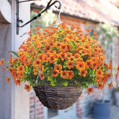 10 Bundles Artificial Fall Flowers UV Resistant Fake Flowers Orange