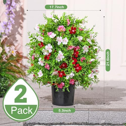 2 Pack 216 Inch Artificial Topiary Ball Trees with Flowers