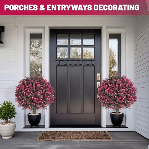 256 Inch Artificial Pink Eucalyptus Topiary Ball Trees 2 Pack