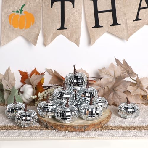 Winemana 12 Pack Silver Glitter Pumpkins Fall Decor
