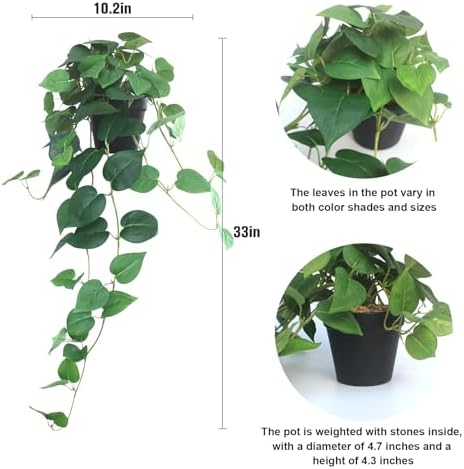Fake Pothos Hanging Plants Set of 2 Green Artificial Plants