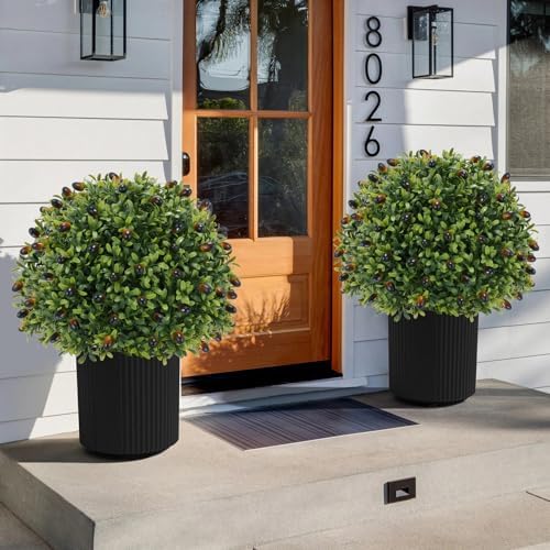 Artificial Olive Topiary Ball Tree 24 with Ground Spike Set of 2
