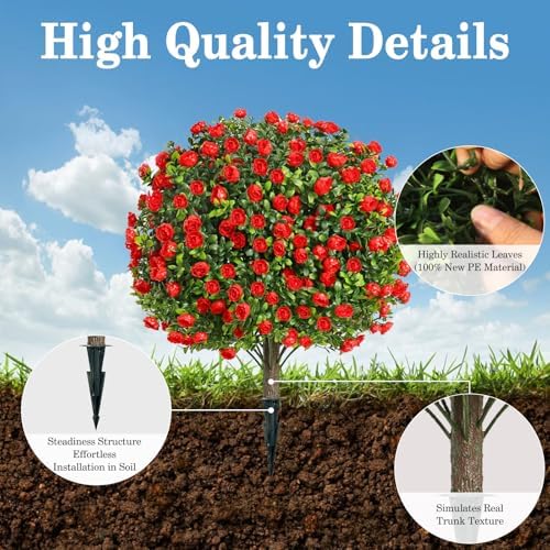 Artificial Rose Topiary with Ground Spikes UV Resistant 236 Inch