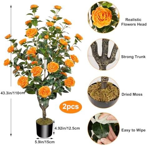 2 Pack 36FT Artificial Camellia Tree with Flowers