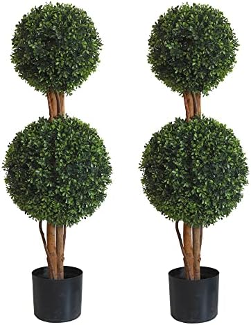 OAZALDA 3Ft Boxwood Double Ball Topiary Trees Set of 2