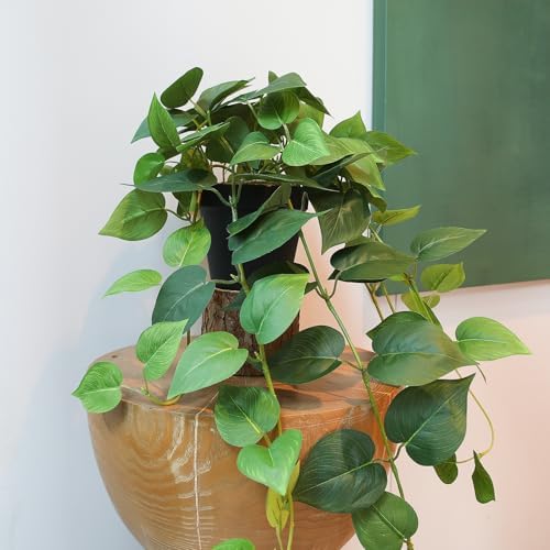 Fake Pothos Hanging Plants Set of 2 Green Artificial Plants