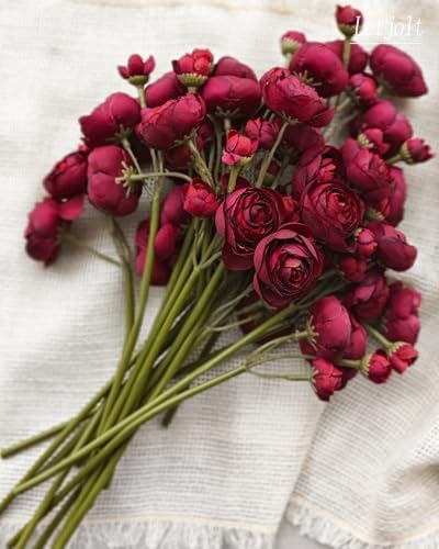 Letjolt 18 Pcs Dark Red Ranunculus Artificial Flowers Wedding Bouquets Centerpieces