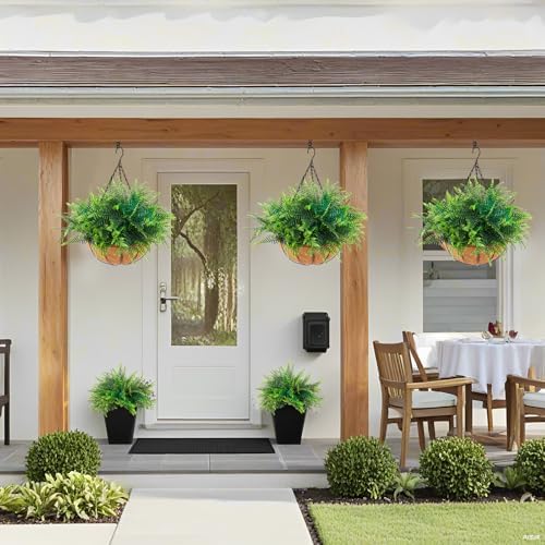Hananona 2 Set Fake Hanging Ferns for Outdoor Use