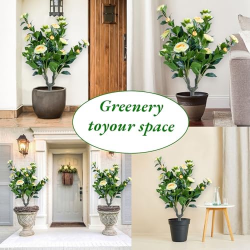 Gaderth 354 Inch Artificial Topiary Tree Set Yellow Camellia