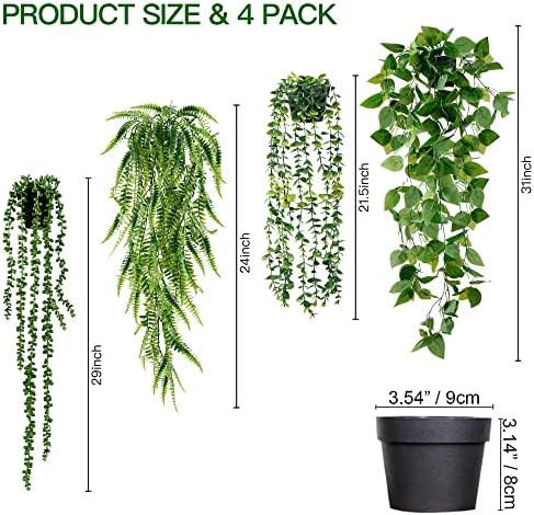 Sggvecsy 4 Pack Artificial Hanging Plants for Home Decor