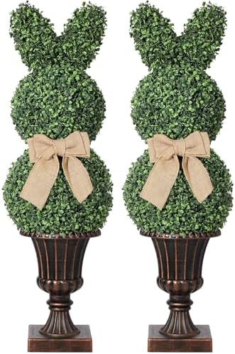 GarveeHome 39 Inch Artificial Bunny Topiary Tree Set of 2