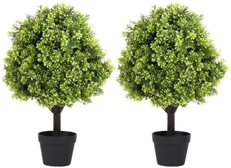 27 Inch Realistic Artificial Boxwood Topiary Set of 2