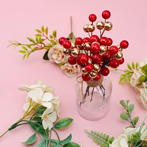 10pcs Red Gold Mixed Glitter Artificial Berries for Halloween Wedding Centerpieces