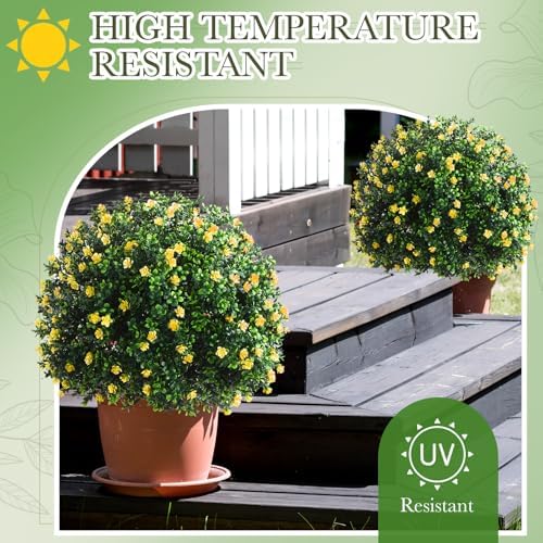 Yunlly Set of 2 Artificial Boxwood Topiary Balls with Flowers