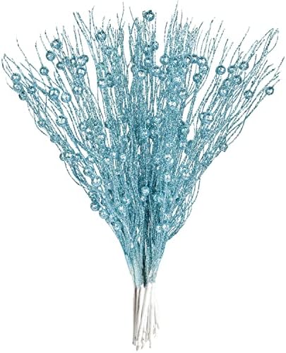 Lvydec 22pcs Christmas Glitter Berries with Stems Blue