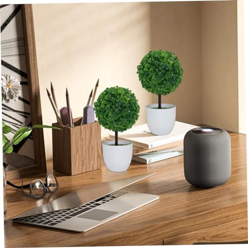 2PCS 10 Inch Artificial Topiary Trees in Pot Decor