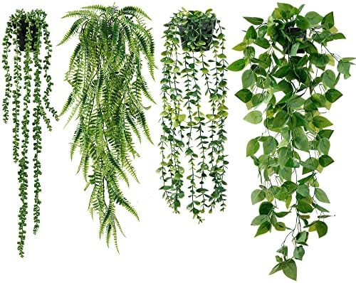 Sggvecsy 4 Pack Artificial Hanging Plants for Home Decor
