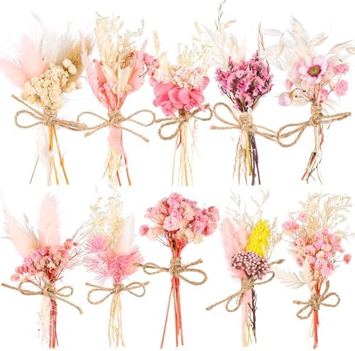 10 Pack Pink Dried Flower Bouquets with Stem Boho Decor