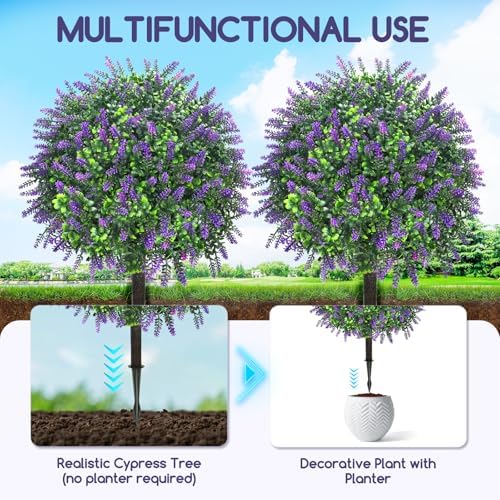 Artificial Lavender Topiary Balls 2 Set 20 Inch Decor