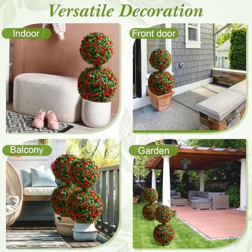 Yunlly 2 Pack 28 Inch Outdoor Artificial Rose Topiary Trees