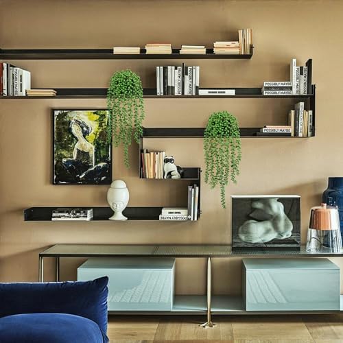 LOYWREE Artificial String of Pearls Hanging Plant in Black Pot