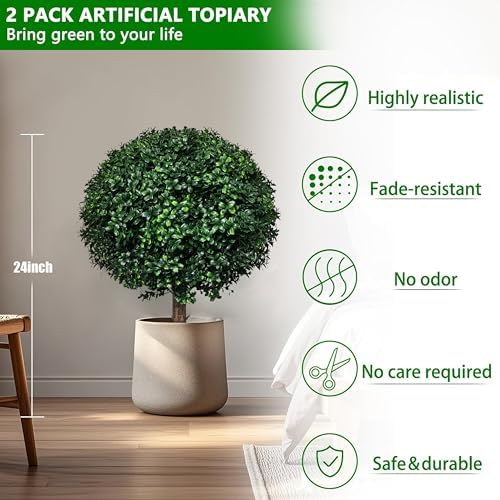 Realistic Artificial Boxwood Ball Topiary Set of 2
