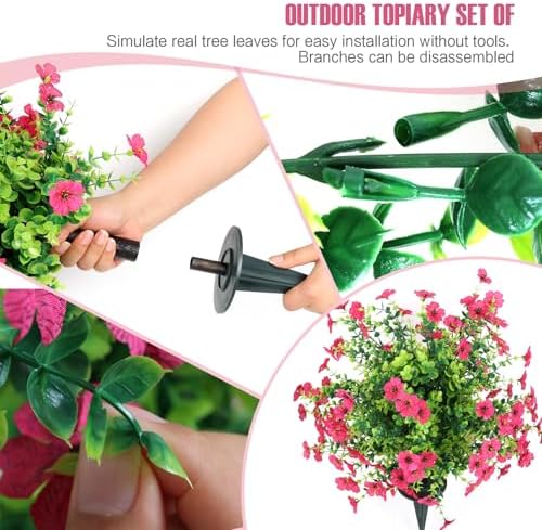 Set of 2 Artificial Boxwood Plants Rose Red