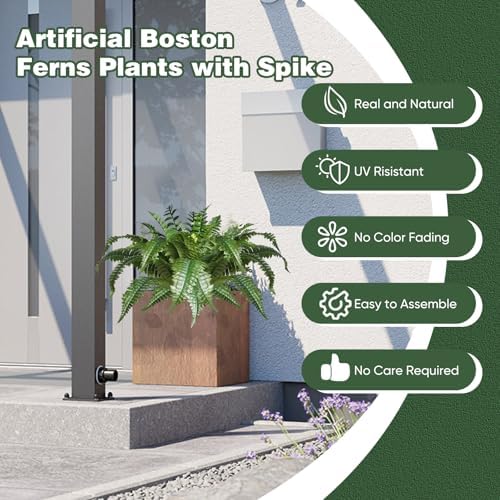 2 Pack Artificial Ferns with Spike for Outdoor Use
