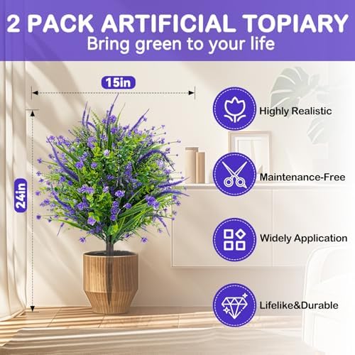 ENVEN Artificial Topiary Ball Trees with Ground Spikes Purple Flowers