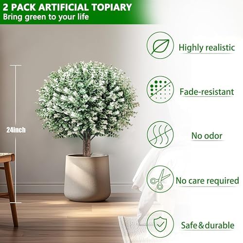 Realistic Artificial Topiary Ball Tree Set of 2