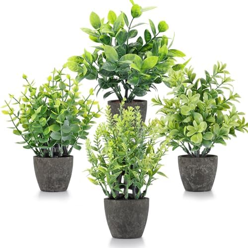 4 Pack Artificial Plants Ceramic Pots Indoor Decor
