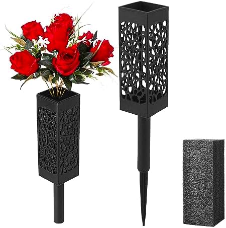 Cemetery Artificial Flower Vase with Foam and Spike