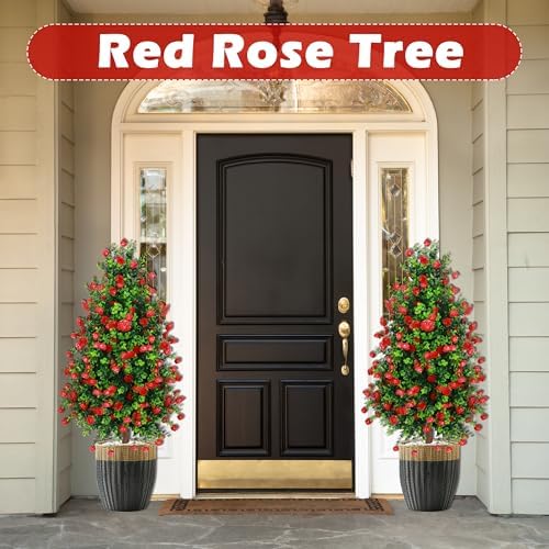 Sunnyglade 2 Pack 275 Inch Artificial Rose Topiary Trees