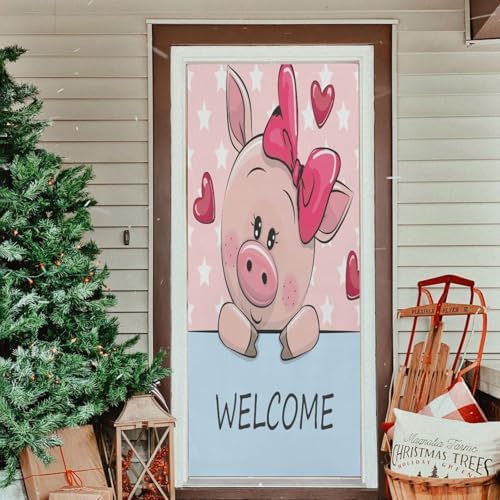 Susiyo Cartoon Pink Pig Halloween Door Cover 32x79 Inch