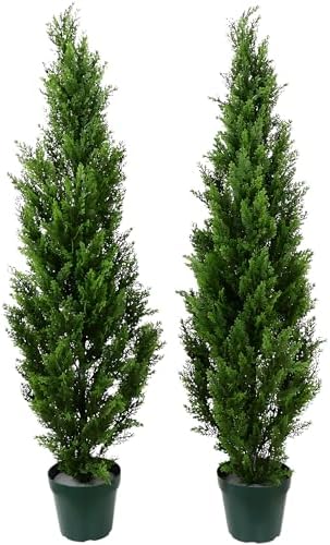 Pre Potted Artificial Cedar Topiary Trees Pack of 2 1