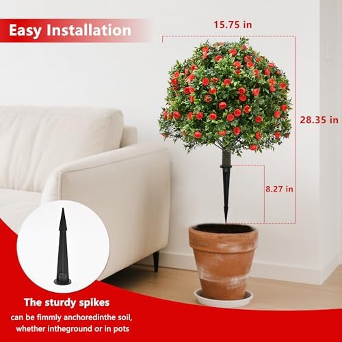 28 Artificial Boxwood Topiary Tree with Rose Set of 2