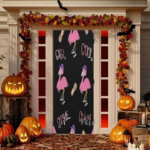 Susiyo Black Flamingos Halloween Door Cover