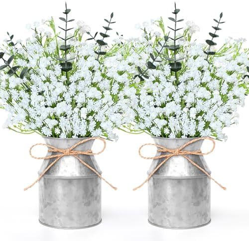 2 Pack Babys Breath Flowers Mason Jar Centerpieces
