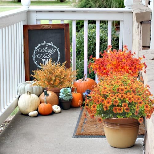 10 Bundles Artificial Fall Flowers UV Resistant Fake Flowers Orange