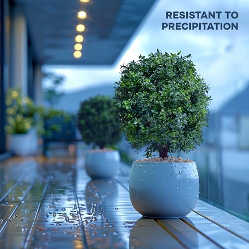 Artificial Topiary Boxwood Trees Set of 2 24 Inch Pre Potted Faux Plants
