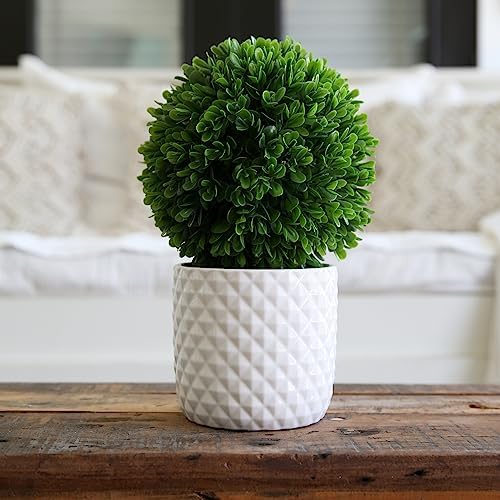 Nearly Natural 10 Inch Artificial Boxwood Topiary with Decorative Planter