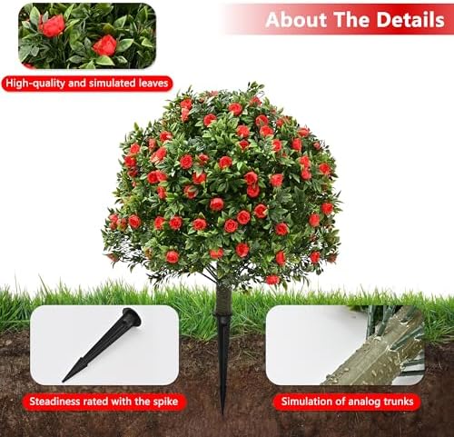 28 Artificial Boxwood Topiary Tree with Rose Set of 2