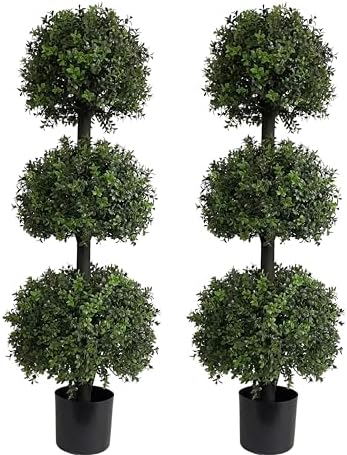 4ft Artificial Boxwood Topiaries UV Resistant 2 Pack