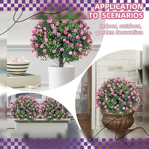 MRTAILOR Artificial Topiary Ball Pink Rose Trees 2 Set