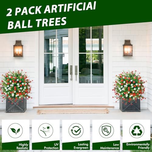 2 Pack Artificial Boxwood Topiaries with Ground Spikes